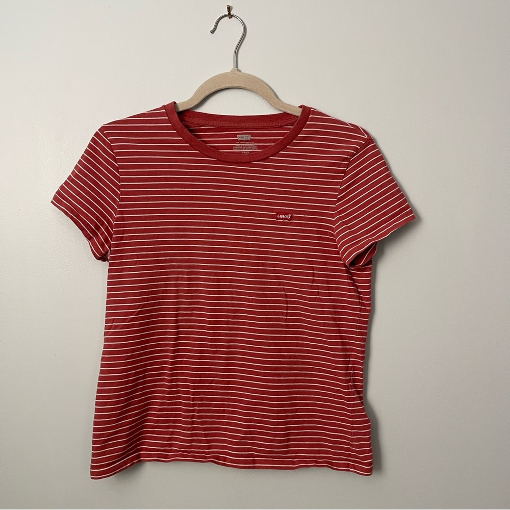 Levi's Women's Rust-Red and White Striped Tee